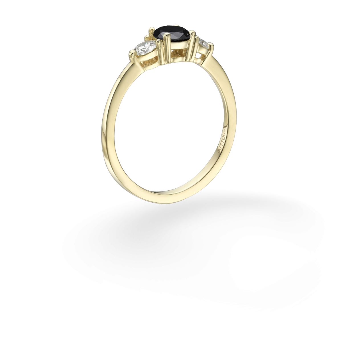 טבעת פיפה שחור-לבן - זהב צהוב